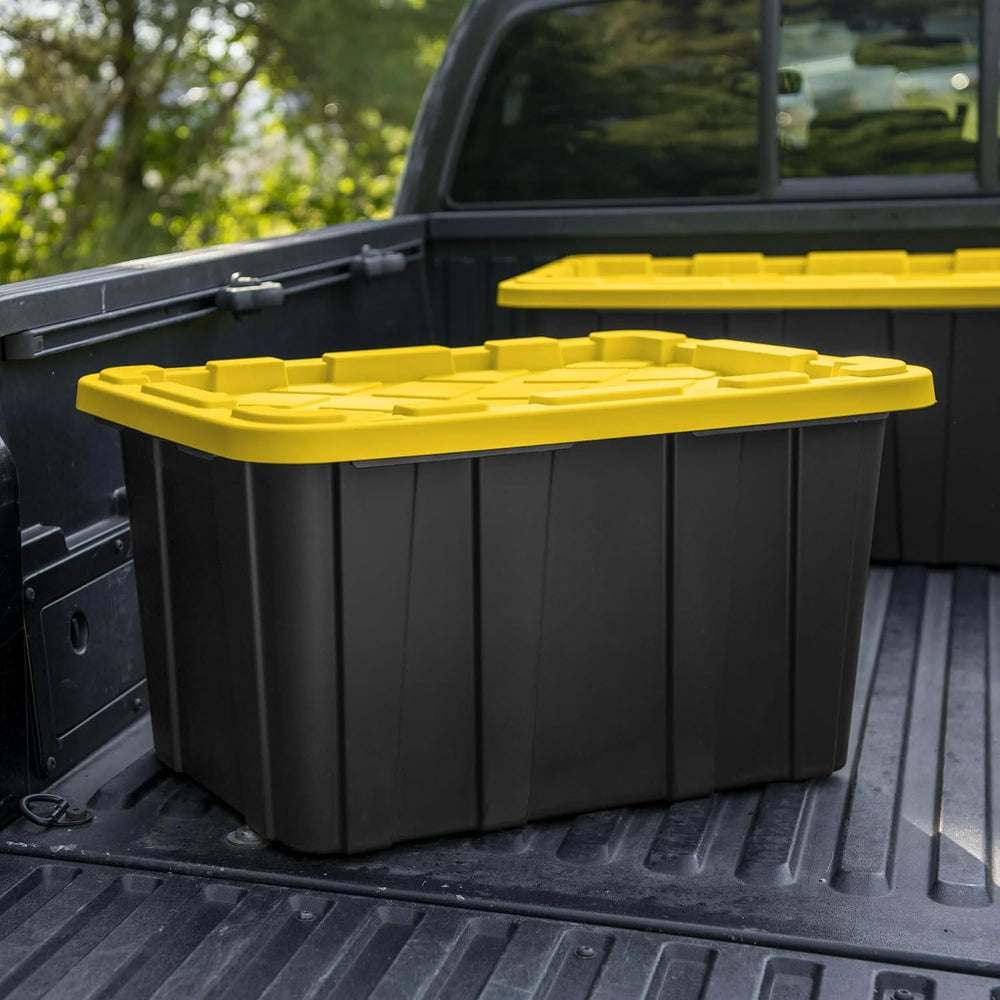 6 Pack, Large 27 Gallon Durable Plastic Storage Bin with Snap-On Lid, Storage...