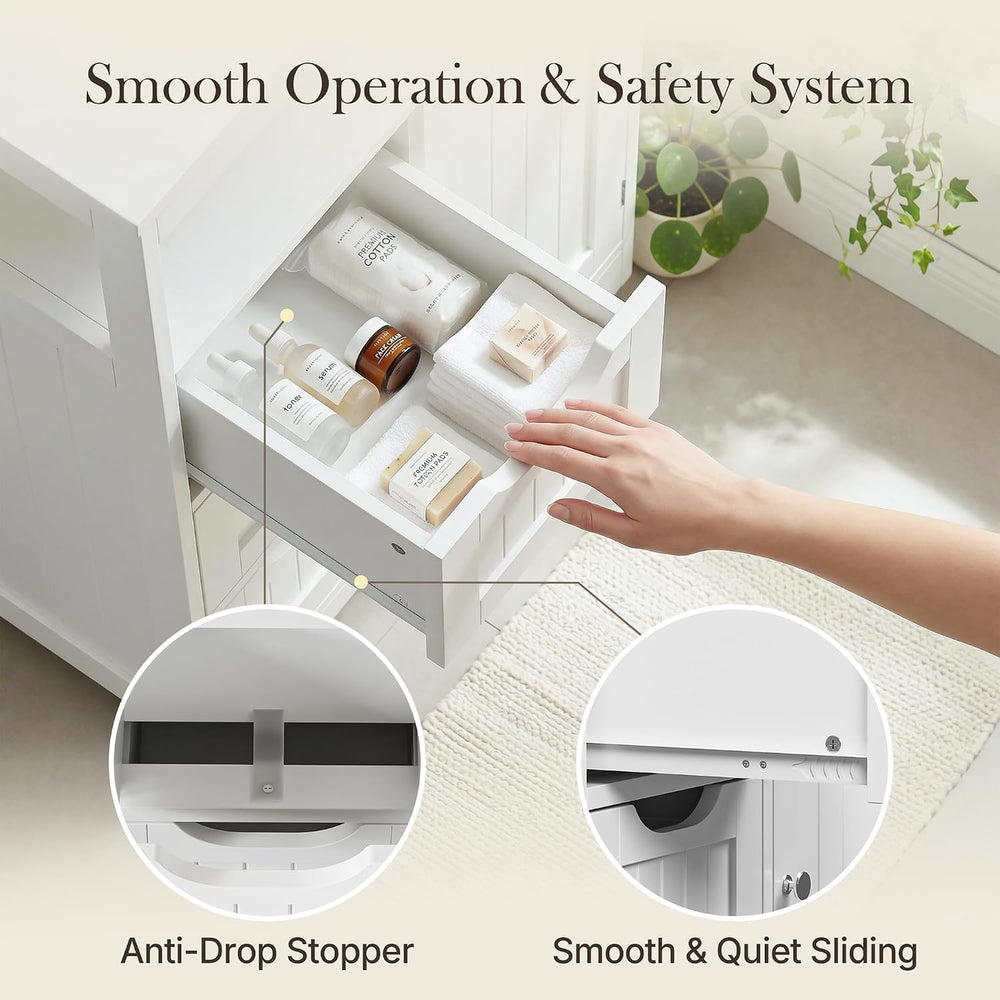SUPER DEAL Wooden Bathroom Storage Cabinet with 3 Drawers and 1 Door, Free-St...