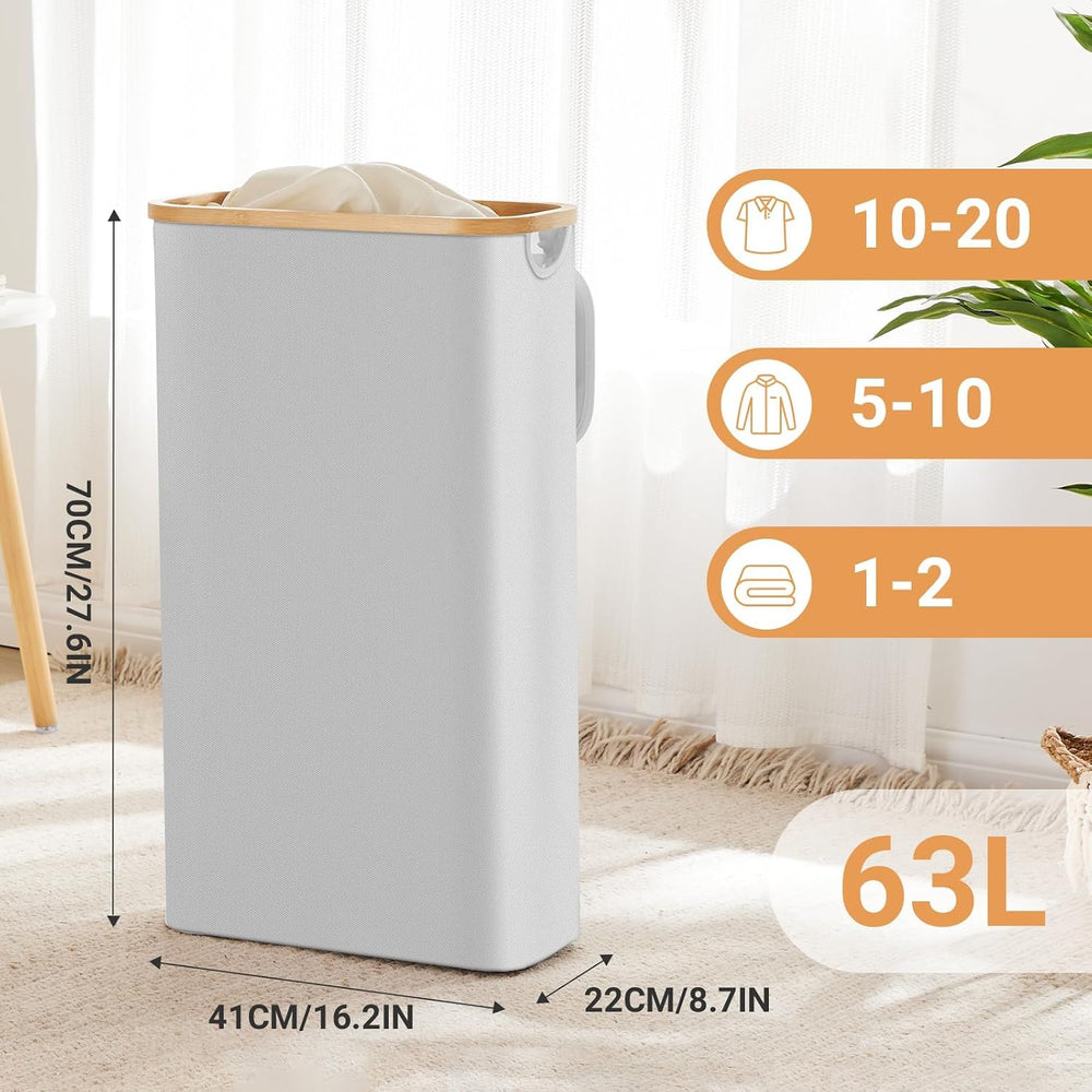 Slim Laundry Hamper with Lid by Fiona's magic, 63L Narrow Laundry Basket ...