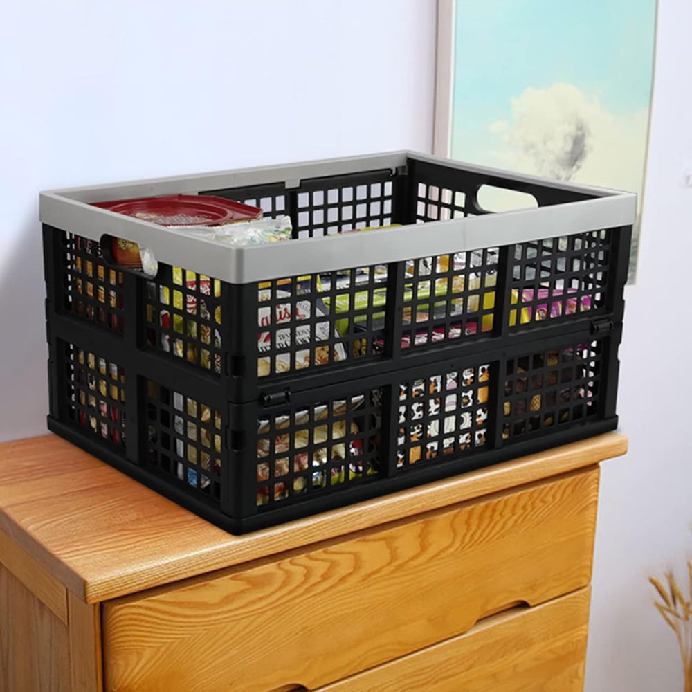 Kekow 3-Pack Black Plastic Collapsible Storage Basket, 42 L Folding Crates