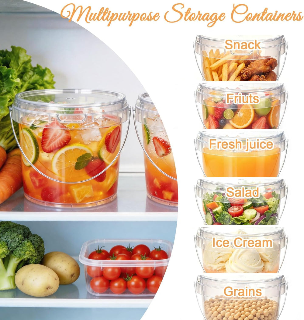 20 Pack 50 oz Clear Buckets with Lids and Handle Food Frade Plastic Bucket