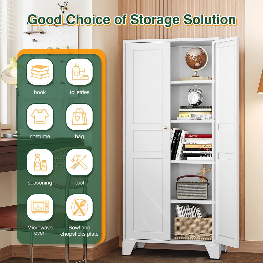 Letaya White Storage Cabinet with Feets-Metal Home Kitchen Pantry Cabinets wi...