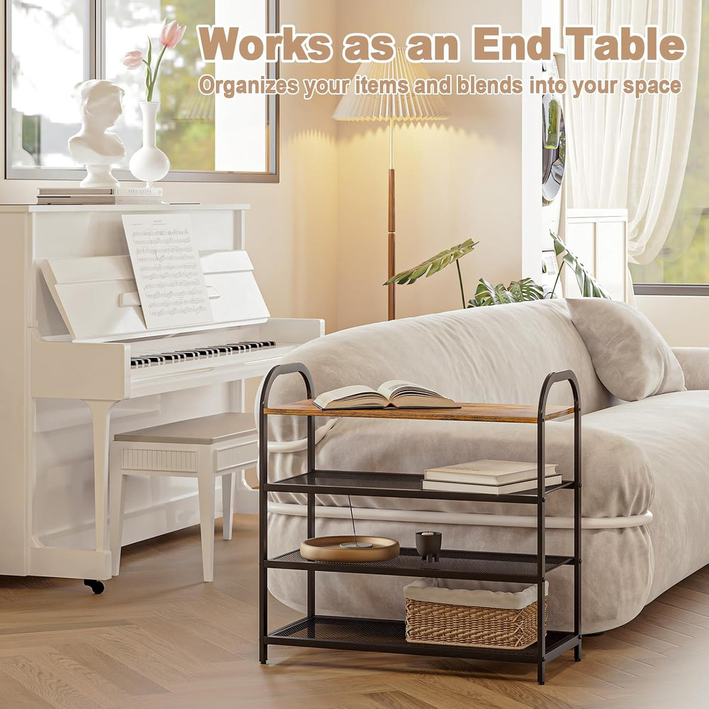 4-Tier Shoe Rack for Front Door Entrance, Metal Wood Shoe Shelf