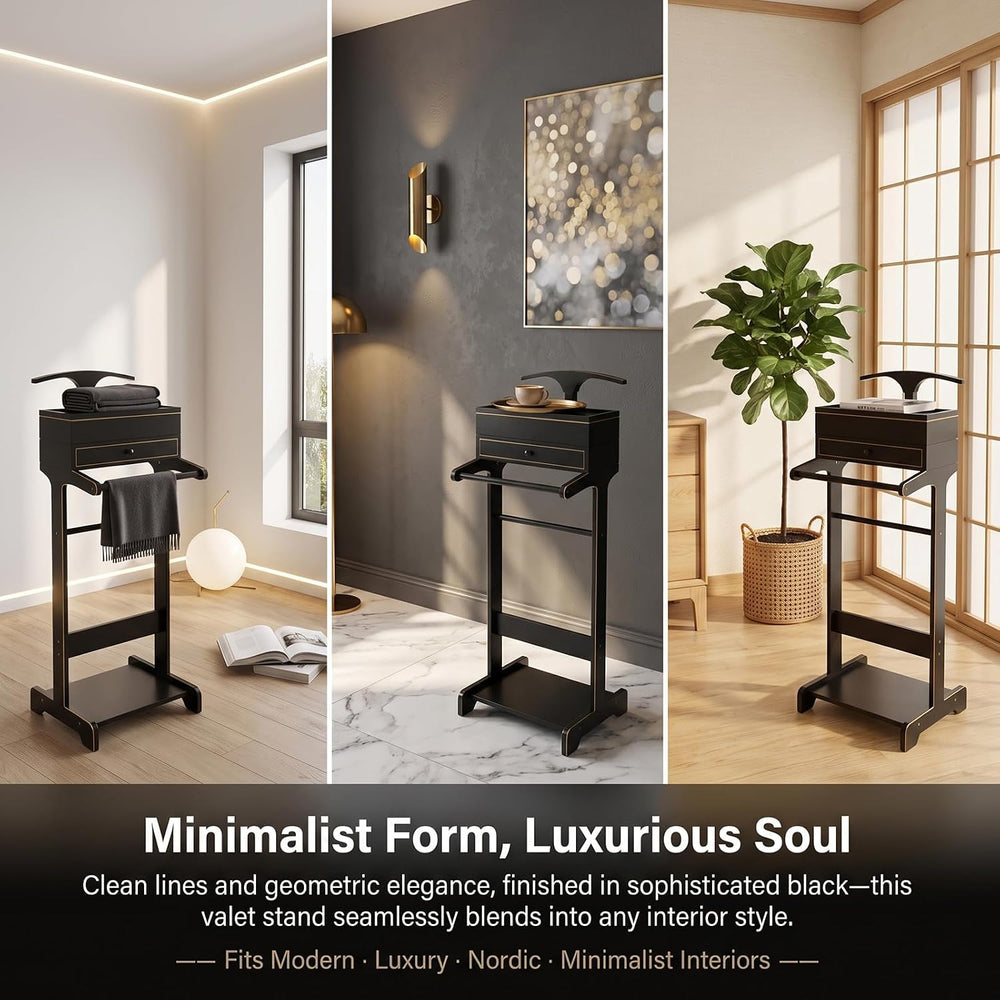 Suit Valet Stand | Knight Valet Sand with Tie Bar | Wood Valet Stand with Bas...