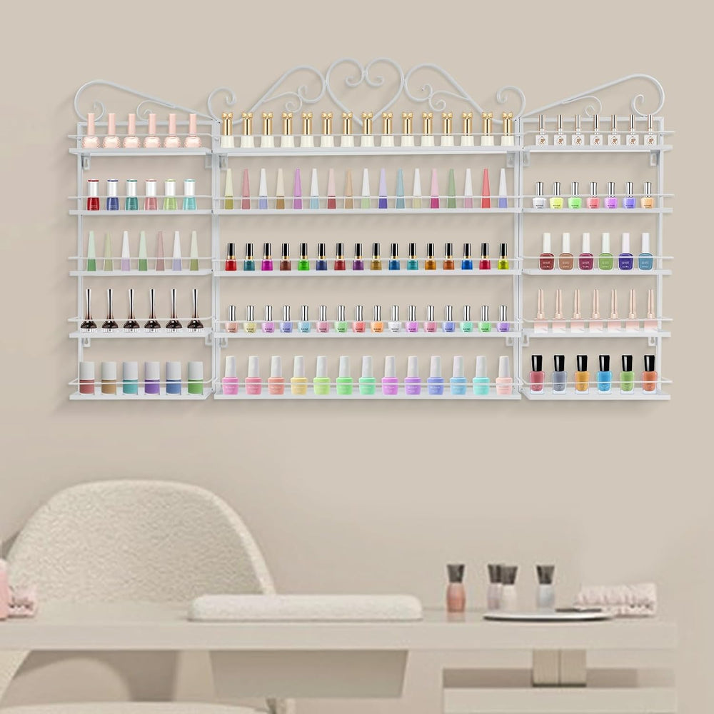 5 Tiers Wall-Mounted Nail Polish Storage Racks Metal Nail Polish Holder Cosme...