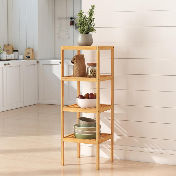 kinbor Bamboo Bathroom Storage Shelf Freestanding, 4 Tier Shelving