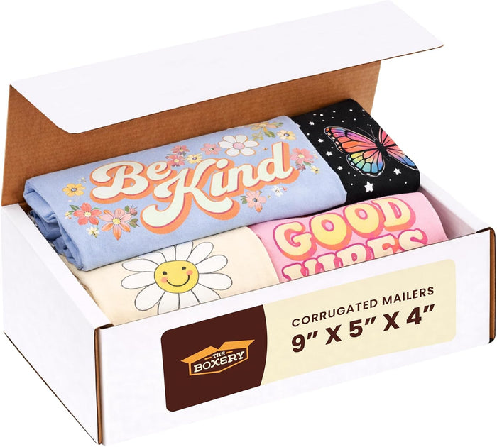 The Boxery Small White Shipping Boxes, 9x5x4-inch Corrugated Cardboard Mailer Box for Moving, Storage, Gifting, and Small Business, 50 Pack