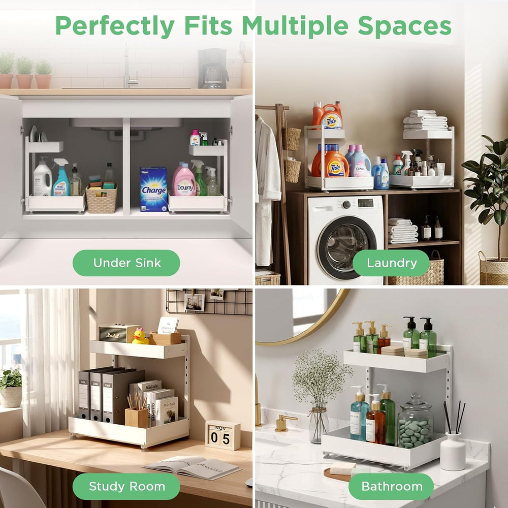 Under Sink Organizer Bathroom Kitchen: 2 Pack 2 Tier Metal Under Cabinet Stor...
