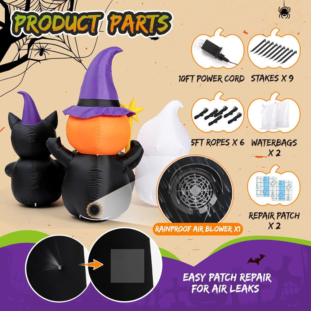 7FT Halloween Inflatables Pumpkin Character Trio, Outdoor Yard Decorations