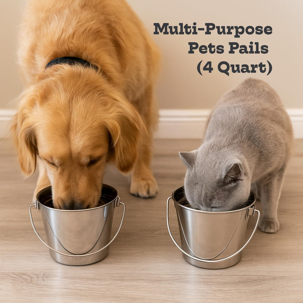 4Qt Heavy Duty Stainless Steel Water Bucket for Kennel, 2-Pack