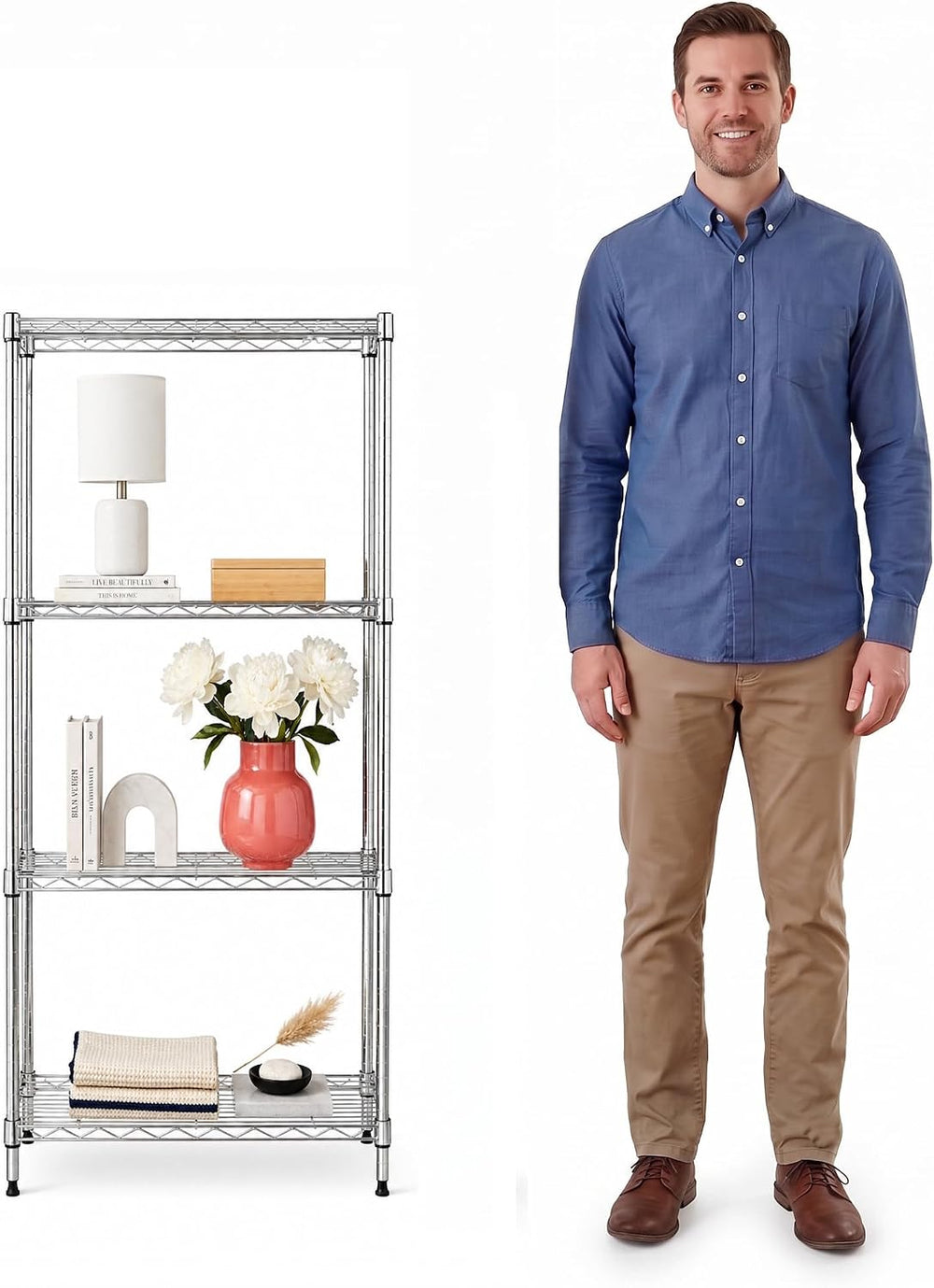 4-Tier Metal Wire Shelf, 250 lb/Shelf, Chrome, 13.5x23.3x47.5 in