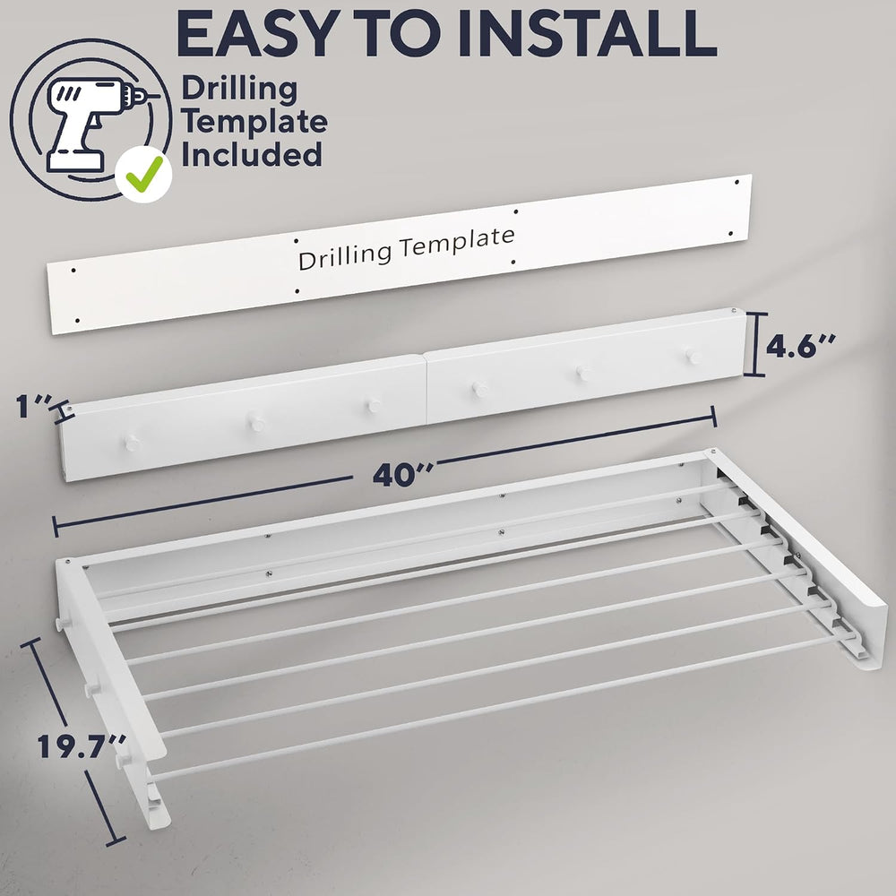 Foldable Wall Mounted Drying Rack 40 inch - Easy to Install Hanging Rack for ...
