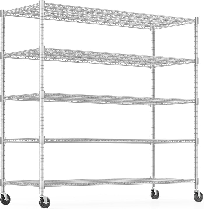 Himimi Storage Shelves with Wheels, 5-Tier Heavy Duty Steel Wire Rack Storage