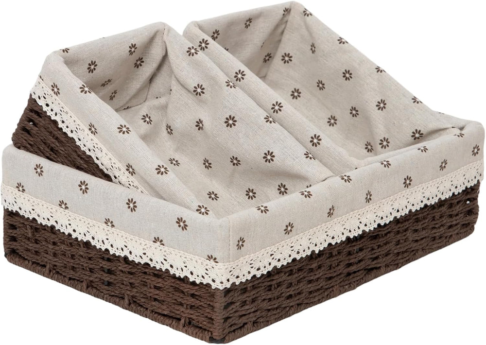 Set of 3 Dark Brown Woven Storage Basket for Drawers & Shelves