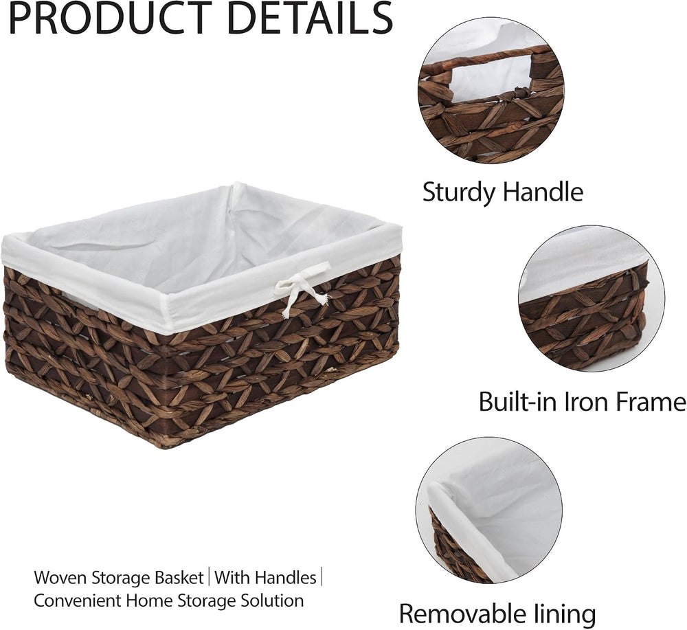 Small Wicker Rectangle Basket,Natural Water Hyacinth Baskets Set of 3