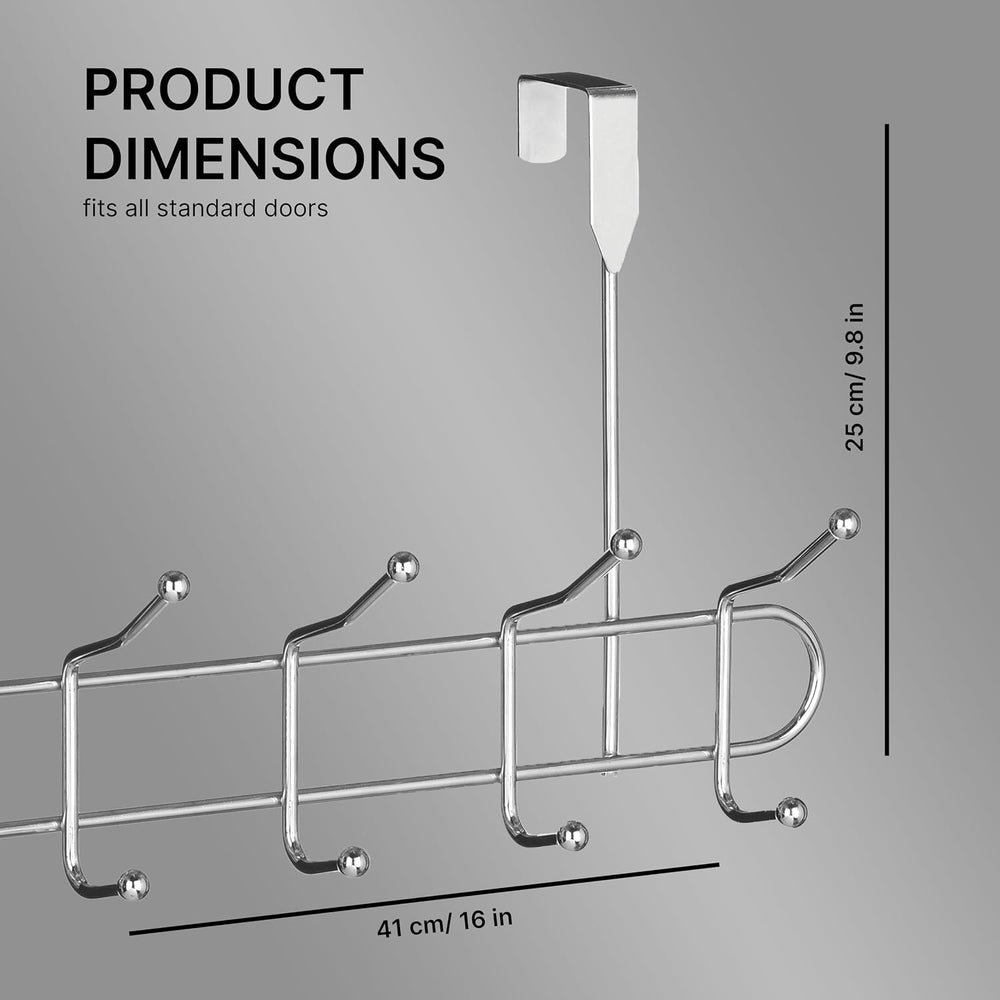 Premier Housewares 509729 10 Hook Over Door Hanger - Chrome, H25 x W41 x D14cm