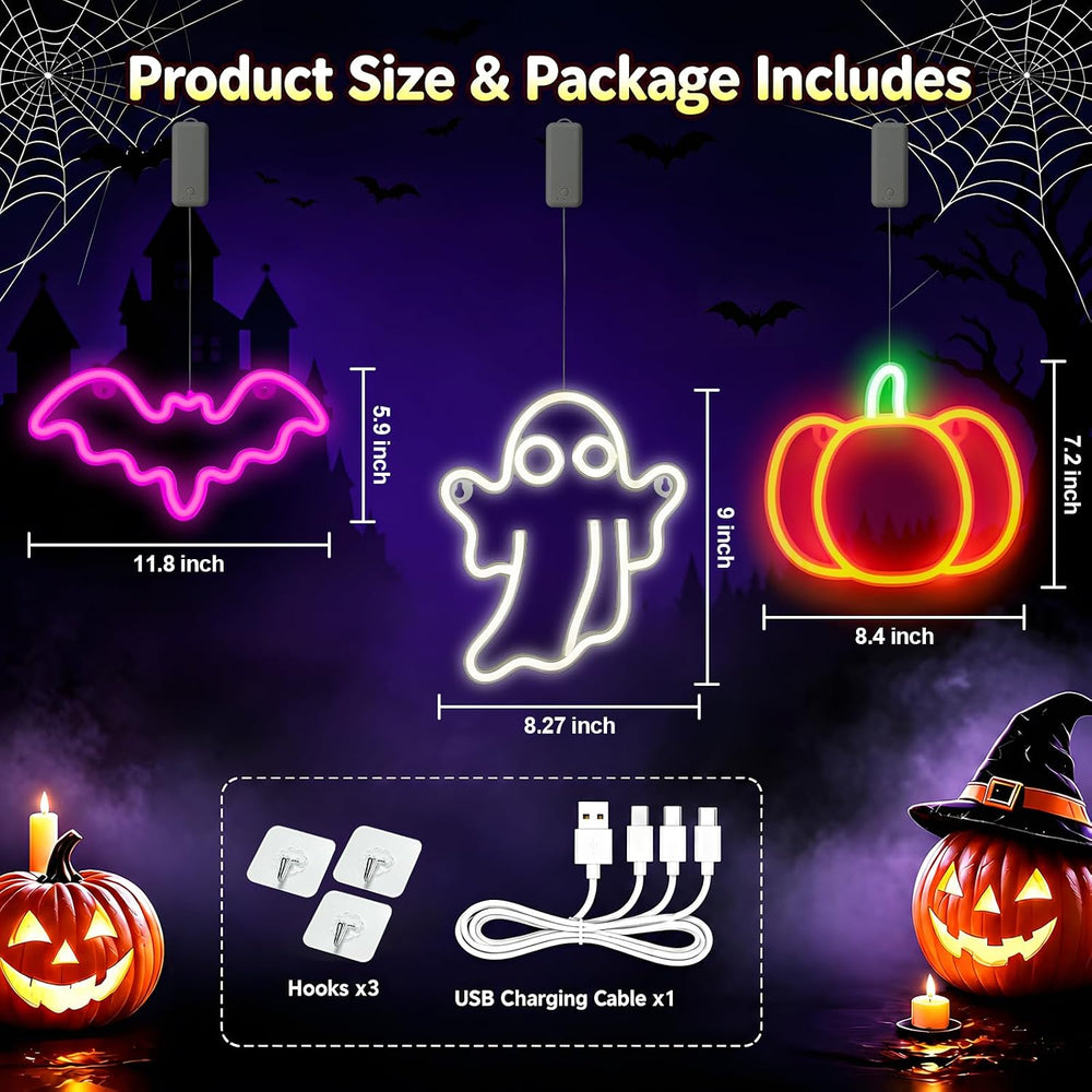 3Pack Rechargeable Halloween Window Lights,4/6/12H Timer,Sharp Outlines