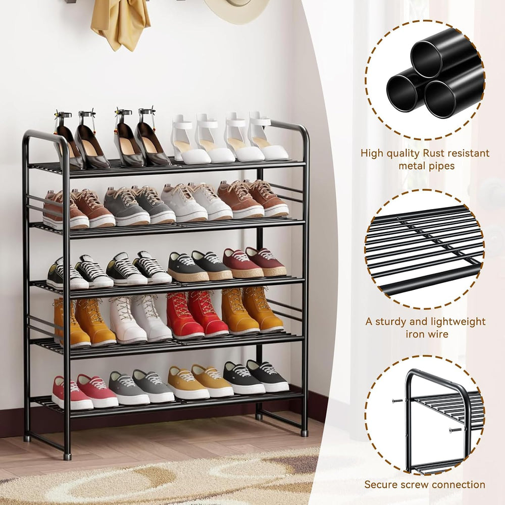 Heavy Duty Metal Shoe Rack Stainless Steel Shoe Organizer Shelf, Black