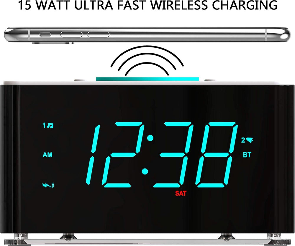 Emerson Smartset Wireless Charging Dual Alarm Clock Radio with PLL FM, 15 Wat...