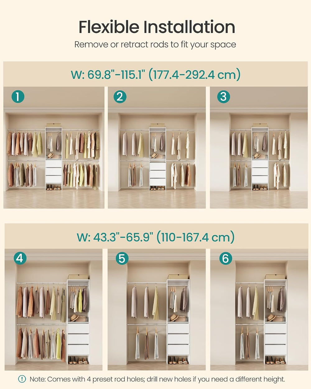 SONGMICS Closet System, Customizable Walk-In Closet Organizer System