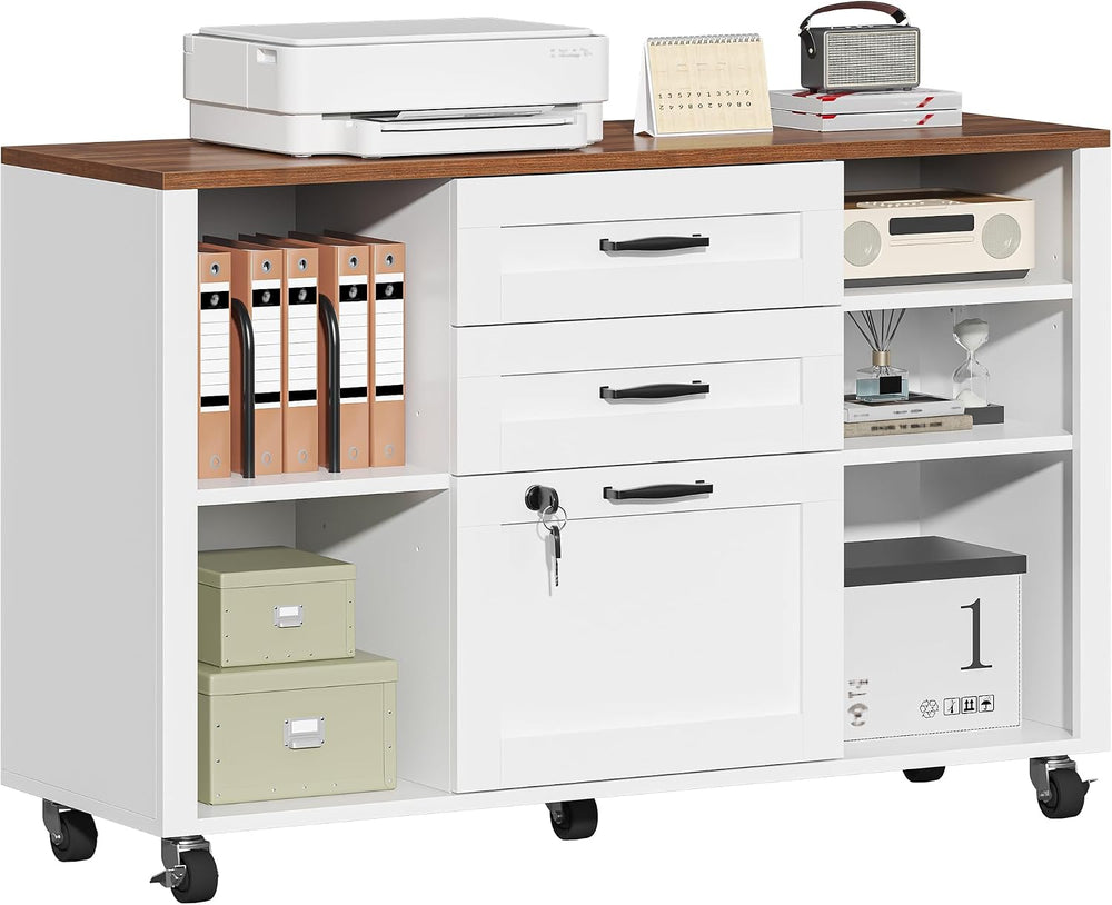 kepptory 3 Drawer Wood Mobile Large lateral File Cabinet with Lock, Lockable ...