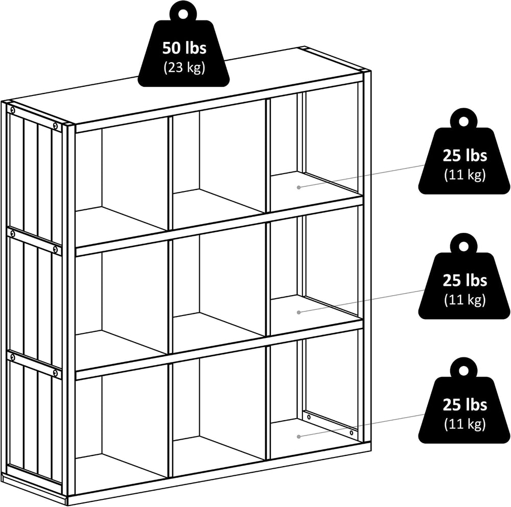 Winsome Timothy 7-Pc 3x3 Storage Shelf with 6 Foldable Woven Fiber Baskets, B...