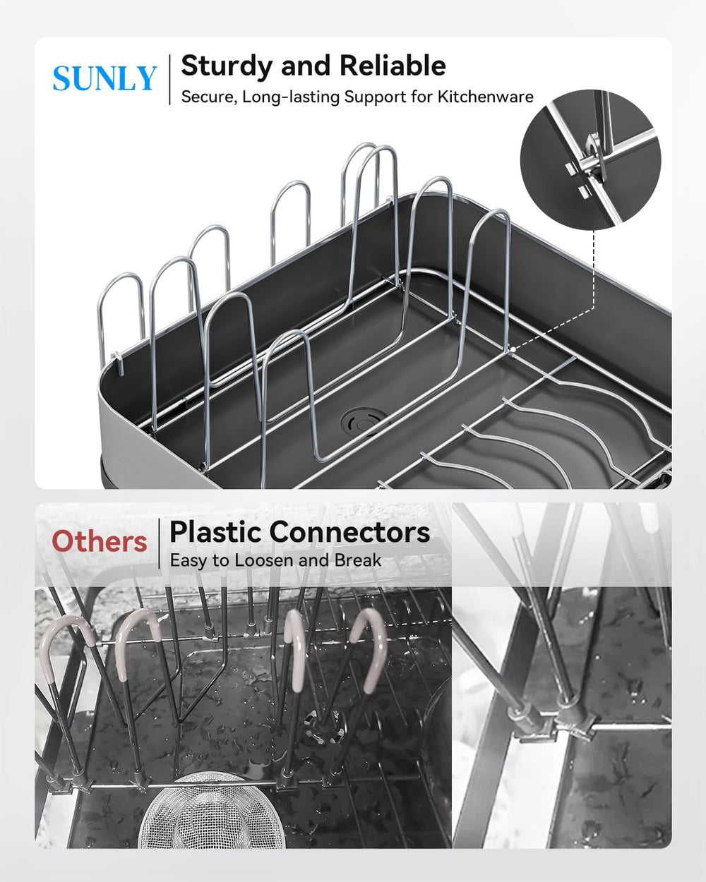 SUNLY Expandable Dish Drying Rack for Kitchen Counter, 304 Stainless Steel Di...