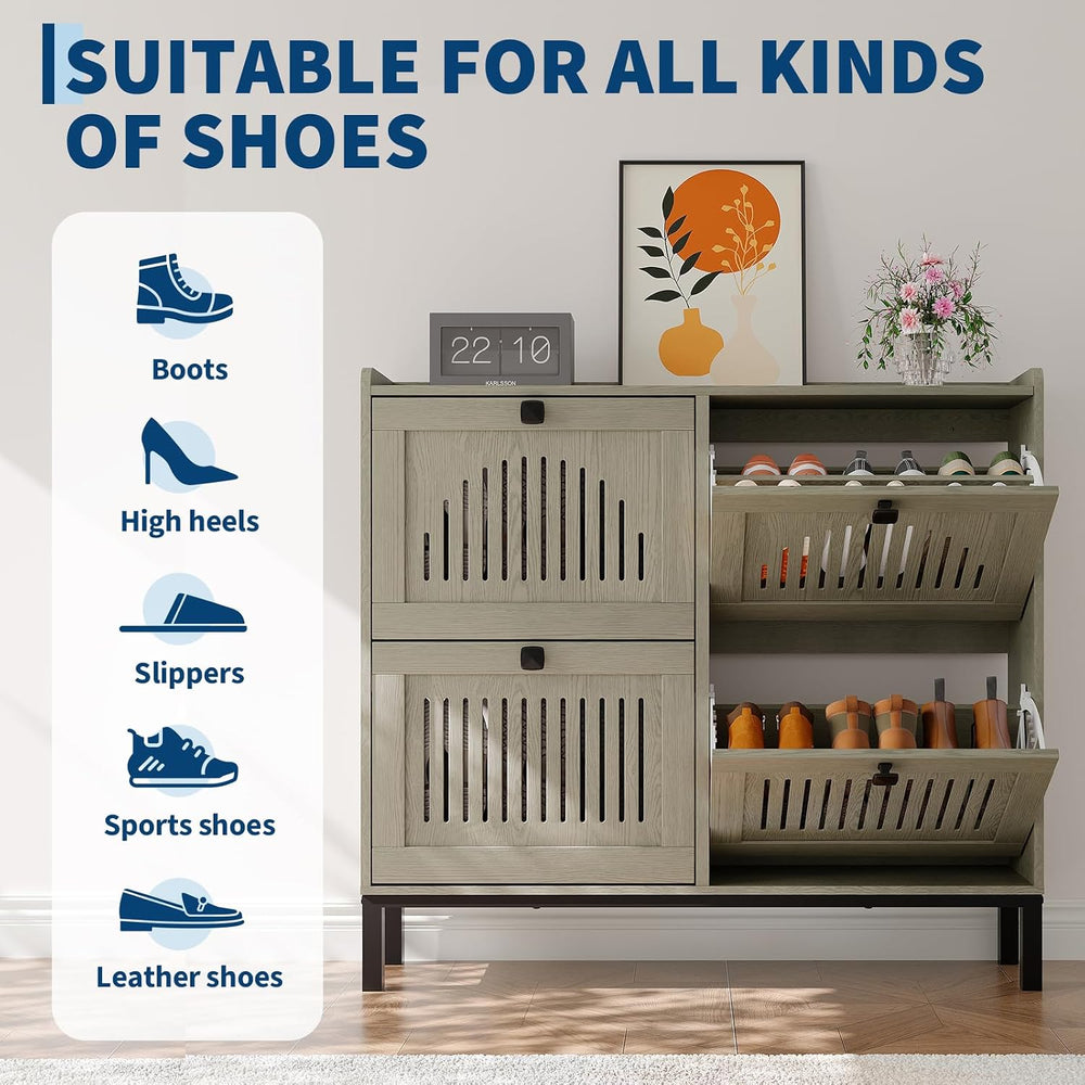 Garvee 4 Flip Drawer Shoe Cabinet with Adjustable Shelves, Hidden Shoe Organi...