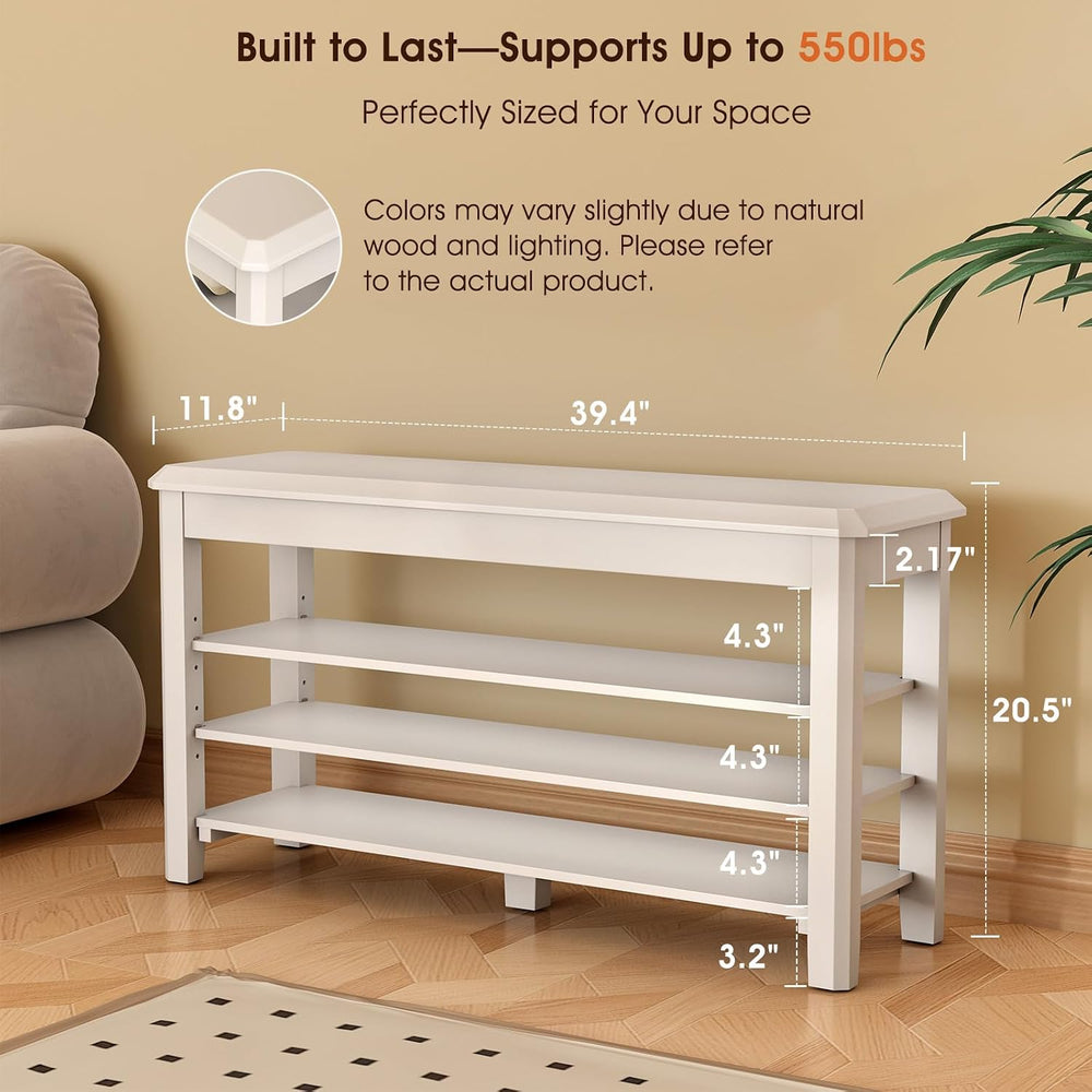 IUNVR Shoe Rack Bench Seat Rubberwood 3-Tier Wooden Storage Bench 550lbs Comp...