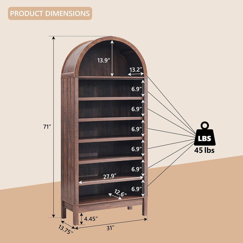 IFGET 71" Tall Arched Shoe Storage Cabinet, 7 Tiers Shoe Rack-Brown