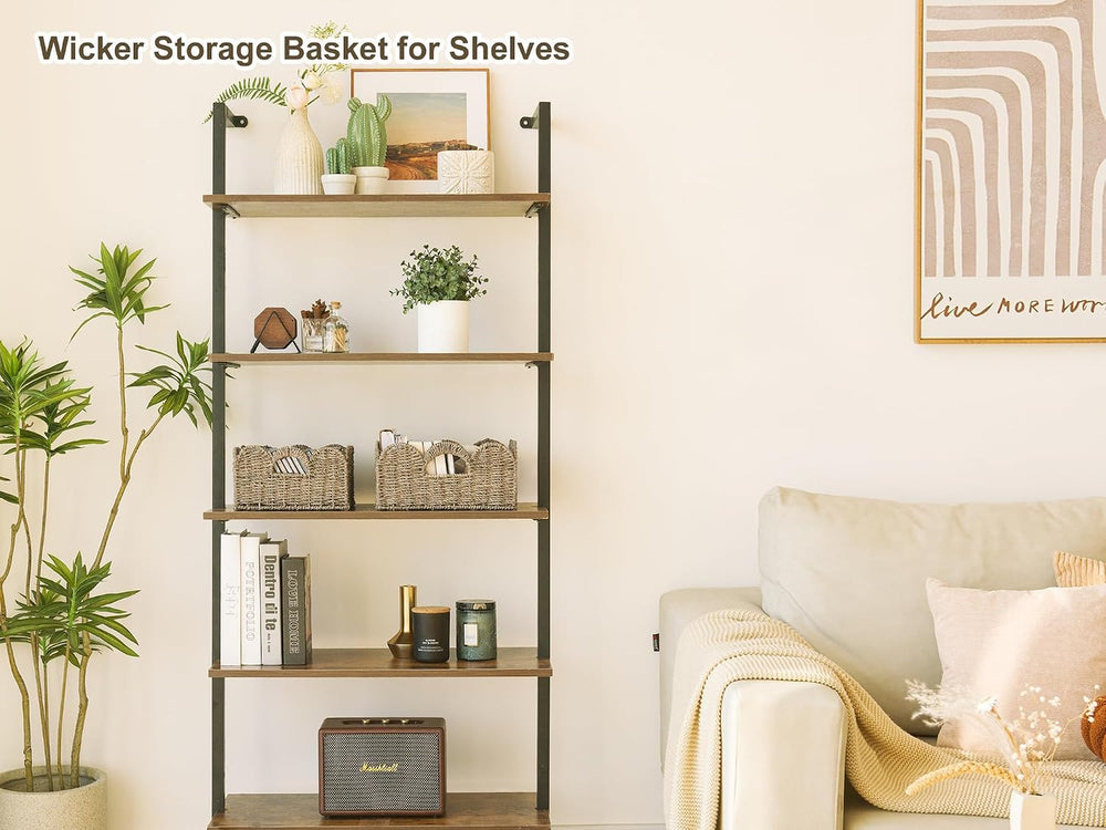StorageWorks Scalloped Wicker Basket, Hand-woven Rattan Baskets with Built-in...