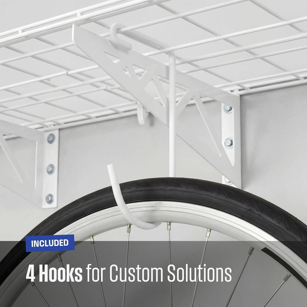 SafeRacks Steel Garage Wall Shelves 2-Pk w/Hooks, 500lb, White (18x36)
