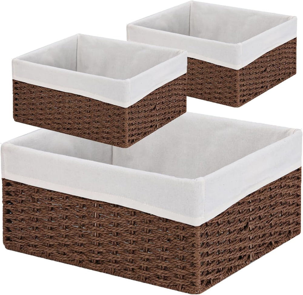 Vagusicc Wicker Basket, Set of 3 Hand-woven Storage Baskets for Organizing, D...
