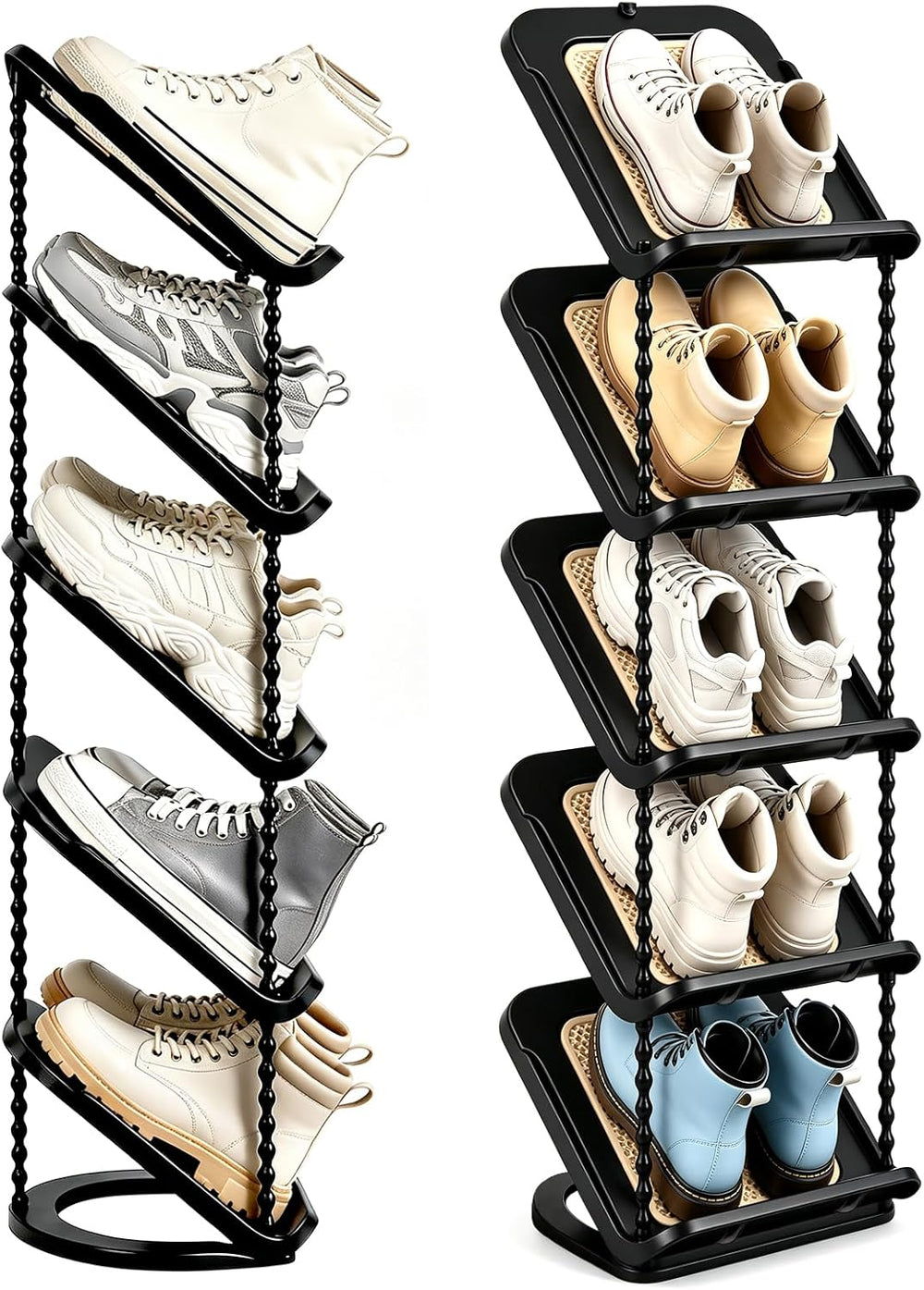 2 Pack Slanted Narrow Shoe Rack 5 Tiers, Slim Depth Vertical Shoe Shelf