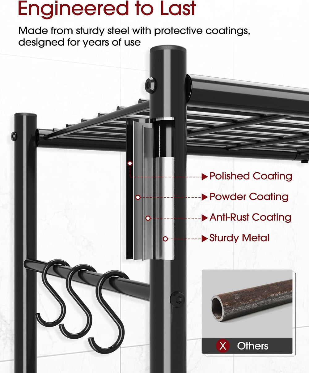 Sakugi 4-Tier Storage Shelves with 6 Hooks, 33.2" x 12.7" x 57.3&qu...