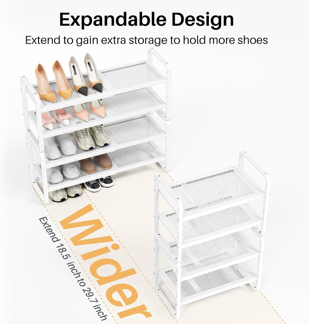 Expandable Metal Shoe Rack for Closet, Entryway & Garage, 4-Tier, White