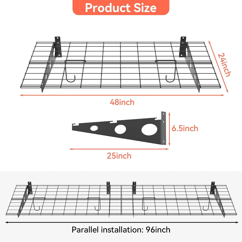 TORACK Garage 24 x 48 in/2 x 4 ft Wall Shelves, Heavy Duty Wall Mounted Wire ...