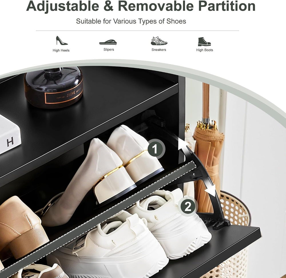 BERRYMERRY Black 47.2” Shoe Storage Cabinet with 4 Flip Drawers