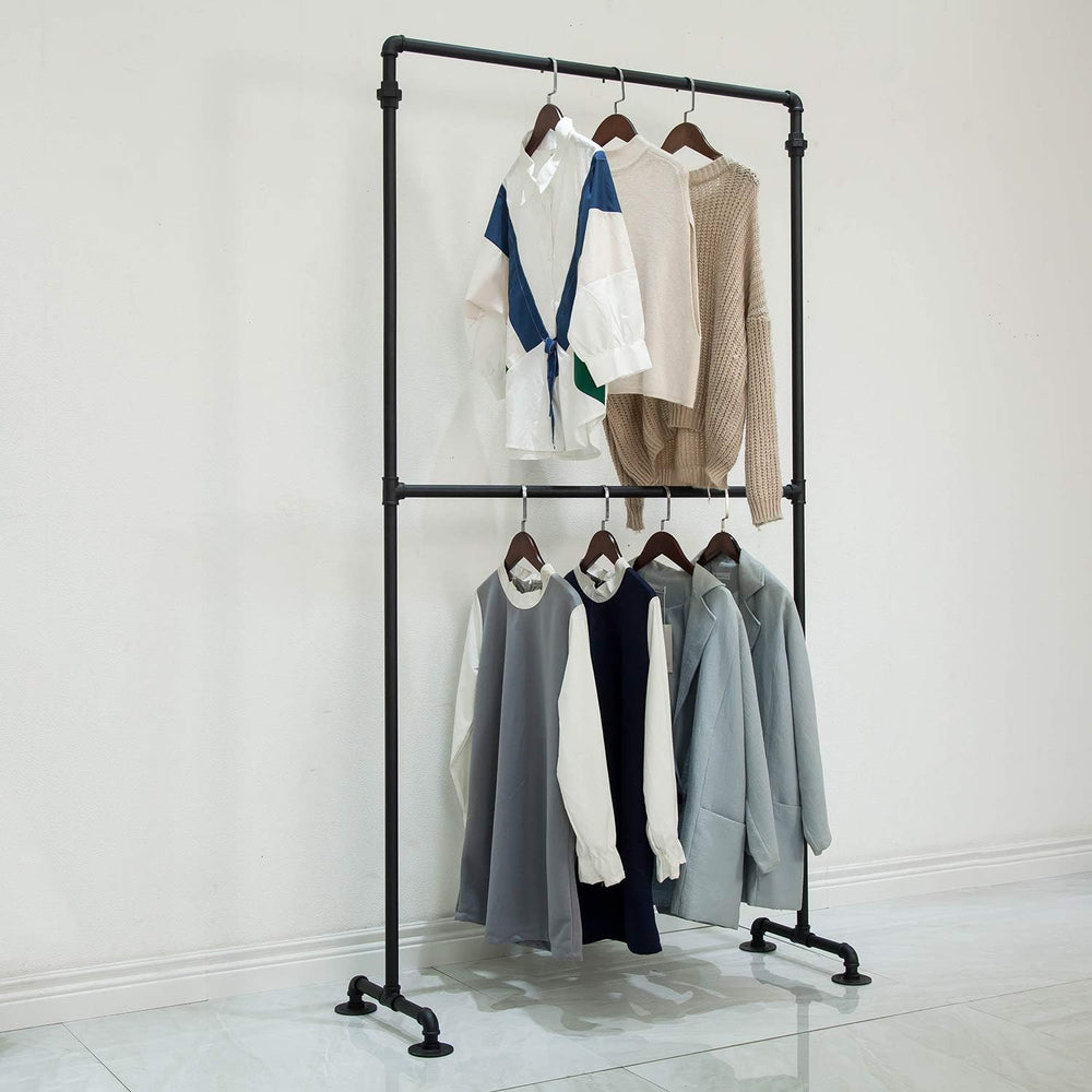 Industrial Pipe Clothing Rack 2-Tier Commercial Garment Rack Standing Display...