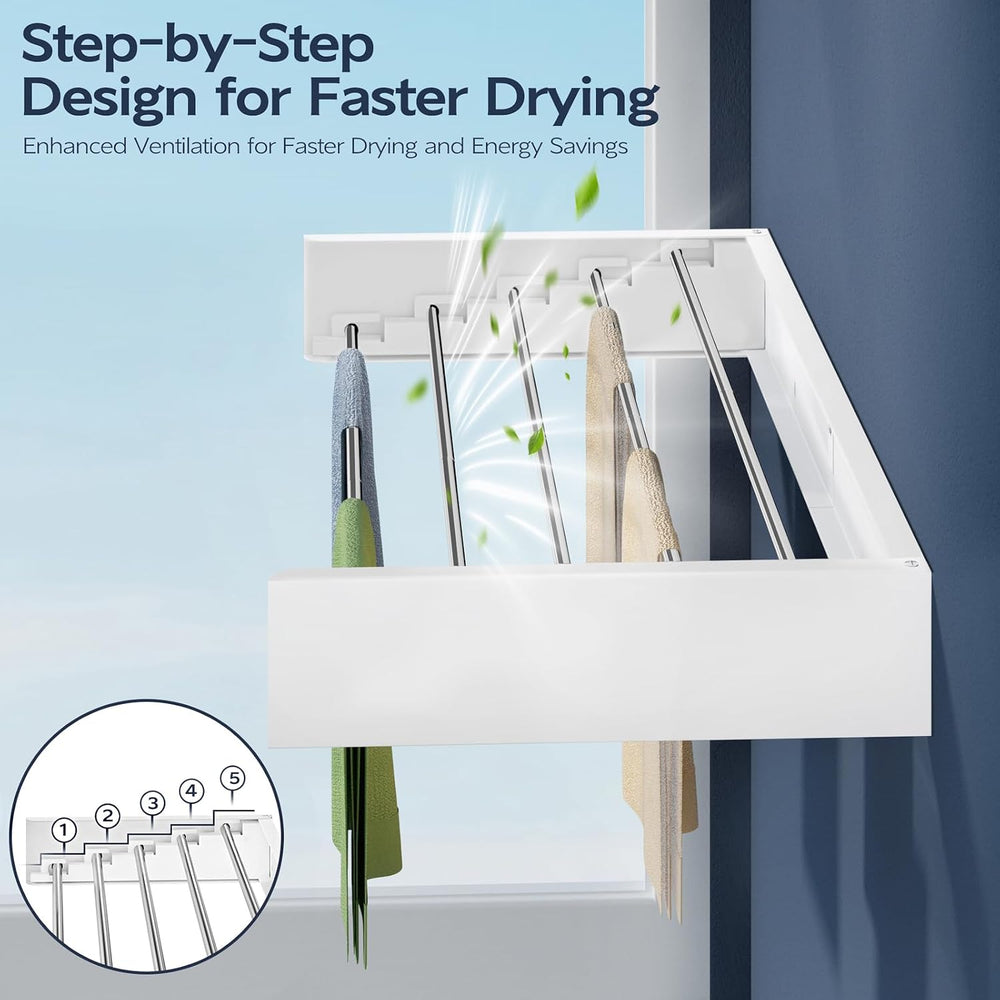 Vikaqi Wall Mounted Foldable Clothes Drying Rack, 32-Inch Wide, 5 Stainless S...