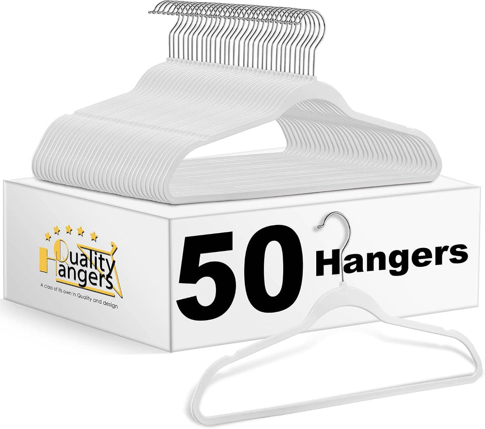 Quality Hangers 50 Pack Non-Velvet Plastic Hangers for Clothes - Heavy Duty C...