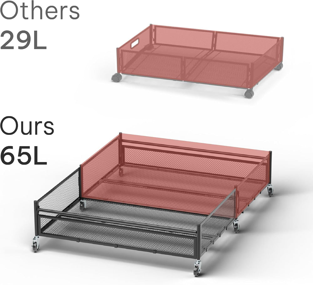 Under Bed Storage with Wheels, Large 65L, Heavy Duty Metal, Holds 70lb