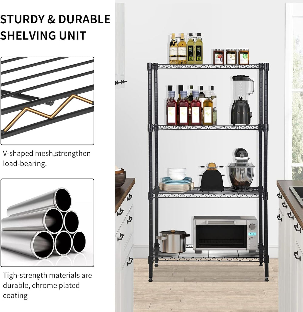 BLKMTY 4-Tier Storage Shelves, Wire Racks, Metal Shelving Unit, Freestanding ...