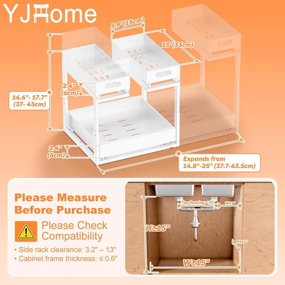 Upgrade 1 Pack Expandable Under Sink Organizer: 2-Tier Pull Out Cabinet with ...