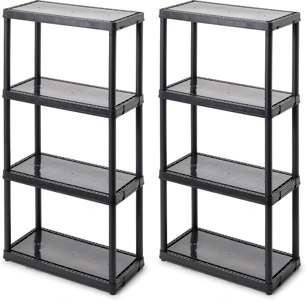 Gracious Living 4-Shelf Fixed-Height Light-Duty Storage, Black, 2-Pack
