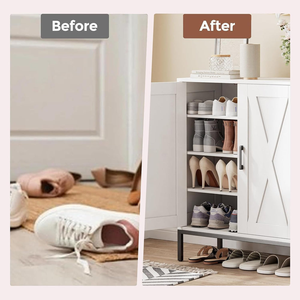 Homleke Farmhouse Shoe Cabinet with 2 Barn Doors & Metal Legs