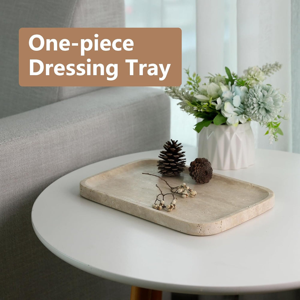 Marble Vanity Tray, 11.8" Travertine Bathroom Tray Countertop, Beige Sto...