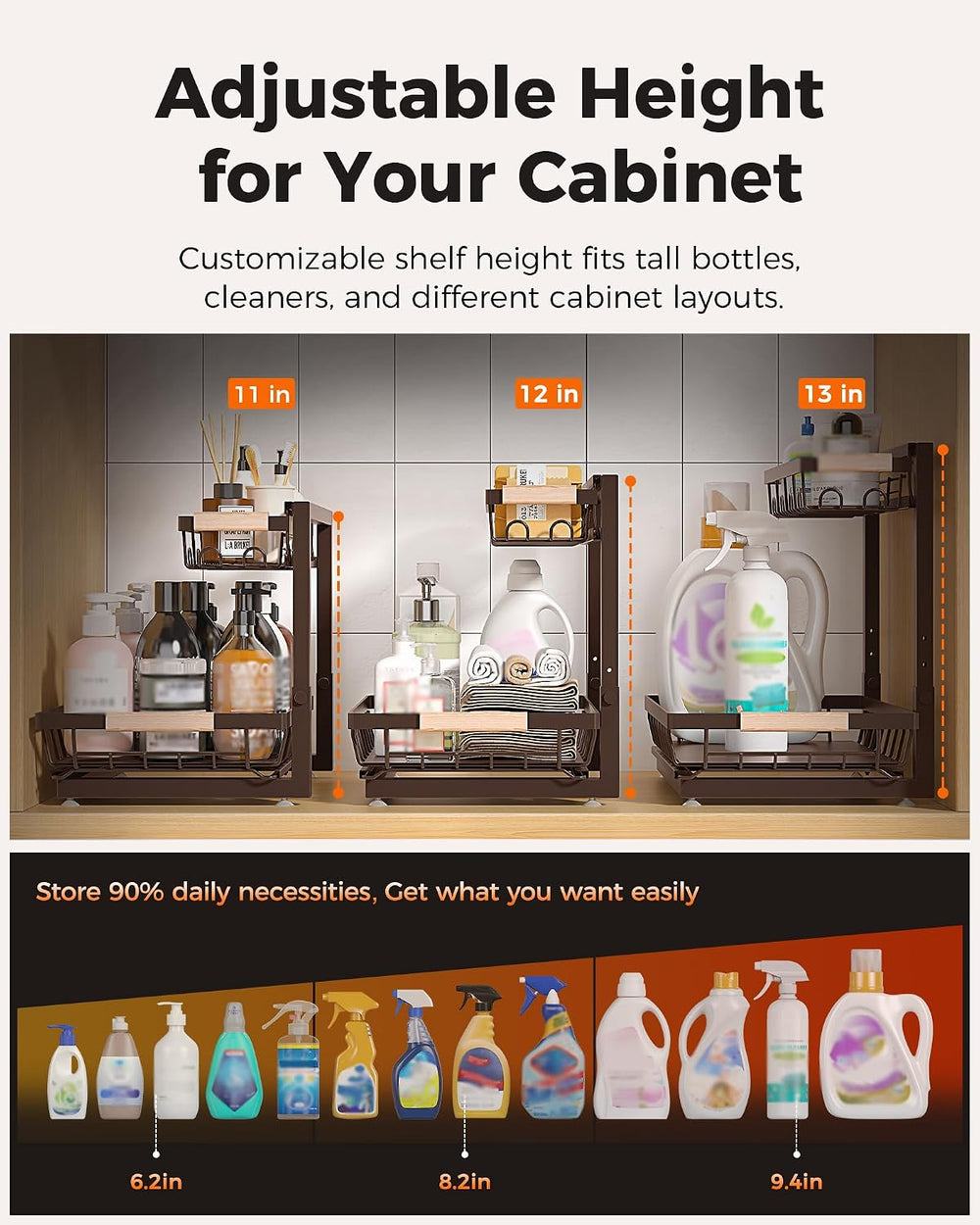 Sevenblue 2-Pack 2-Tier Height Adjustable Under Sink Organizer & Storage