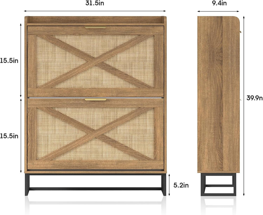 Maupvit Shoe Storage Cabinet with 2 Rattan Flip Drawers, Freestanding Organiz...