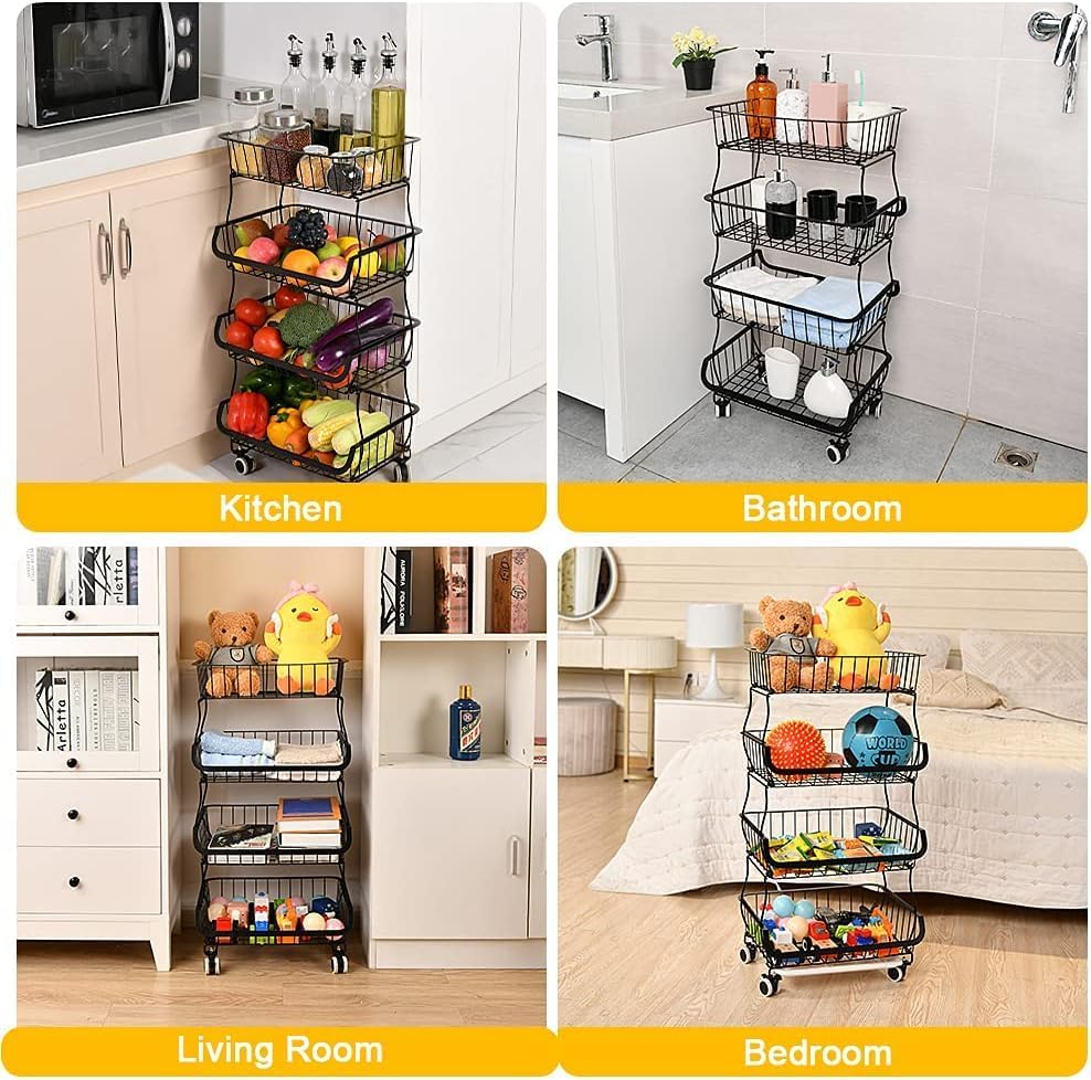 Fruit Vegetable Storage Basket, 4 Tier Stackable Metal Wire Storage Baskets w...